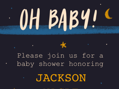 Oh Baby! baby baby shower hand lettering illustration invitation lettering moon sky space stars type typography