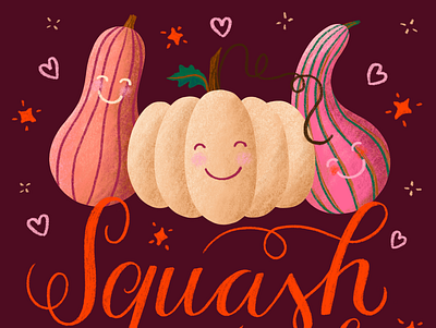 Squash Gourds cute fall friends gourds hand lettering happy illustration lettering pumpkin pun squash type typography