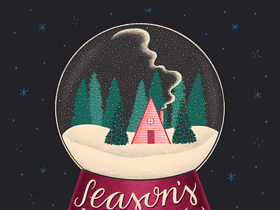 Snow Globe cabin chimney christmas forest illustration seasons greetings snow day snow globe snow white trees winter