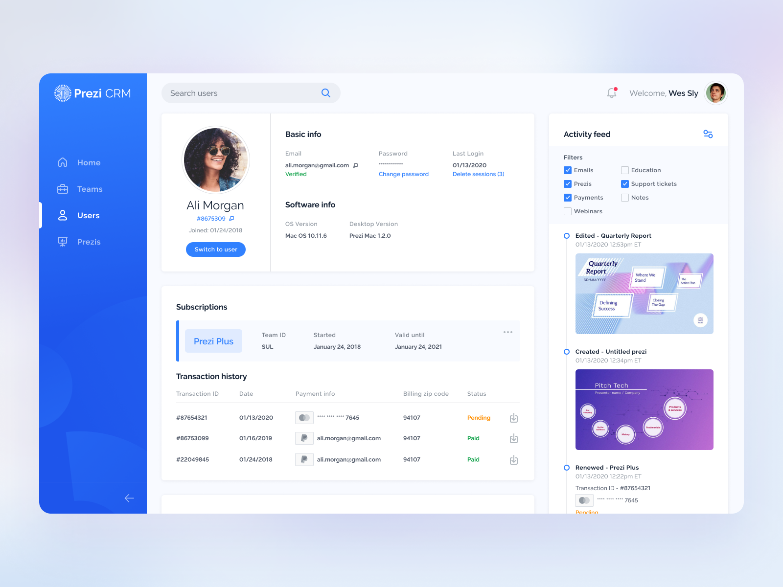 Support Dashboard - User Detail by Wes Sly on Dribbble