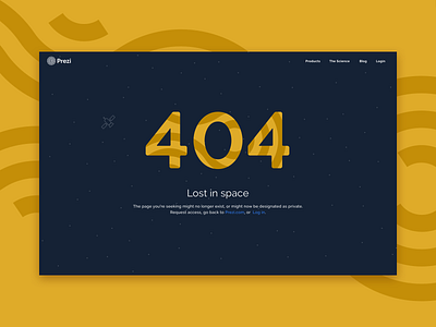 Prezi 404 404 error prezi satellite space ui ux web web design yellow