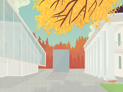 Hilliard Museum in the Fall architecture graphic design illustration