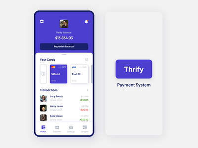 Thrify - Payment System adobe xd android app banking concept credit card finance app ios mobile money transfer ui ux