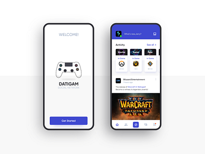 DatiGam - Social Network For Gamers adobexd app blizzard concept design gamers mobile mobile ui social steam ui uplay ux