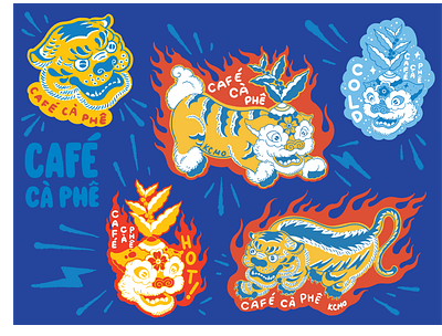 Café Cà Phê coffee coffee shop design dragon graphic design illustration logo tiger vietnamese