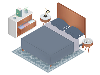 Modern Bedroom 3d bed bedroom blueprint decor isometric isometric illustration layout modern modern design natural rug wood