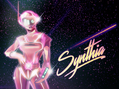 Synthia glow illustration illustrator neon photoshop retro futuristic robot synth