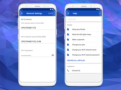 Settings & Help adobe xd spectranet ux design wifi