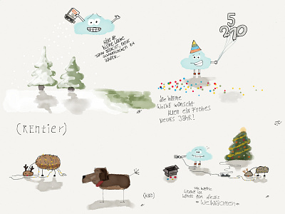 Die kleine Wolke (2013-2015) animals christmas cloud dog hund illustration nye reindeer rentier tiere winter wolke