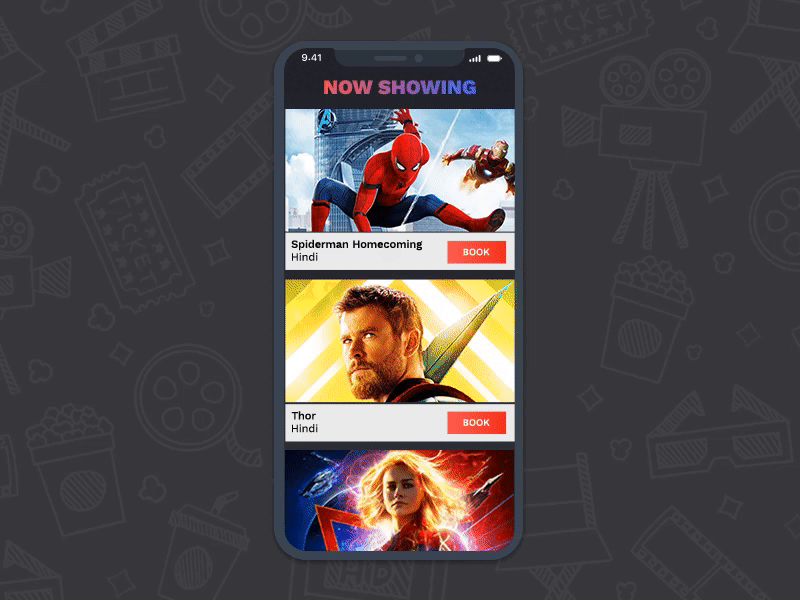 Movie Ticket Booking App UI appdesign applicationdesign design online booking app online movie ticket booking app ui