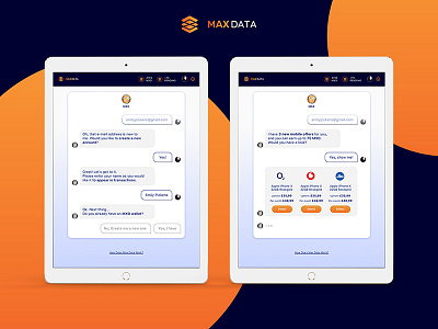 Max Data User's side campaign chatbot cryptocurrency dashboard dialogue ui web view