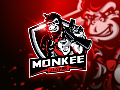 Monkee Slayer - Mascot & Esport Logo ak47 animal esport game gun logo mascot monkey sport squad unique weapon