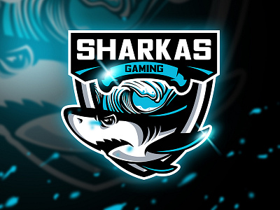 Sharkas Gaming - Mascot & Esport logo animal esport fish game logo mascot shark sport squad unique waves weapon