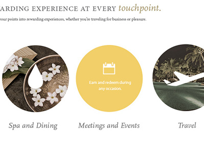 Touchpoints events hotel hover icons meetings points redeem rollover spa travel