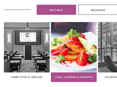 Rollover Feature Toggle buttons catering events feature food hotel hover meetings rollover toggle travel weddings