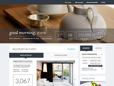 Dashboard Round 2 account activity app booking dashboard hotel interface member points reservation ui website