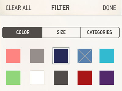 Filter app categories color filter interface ios segmented controls select size sort