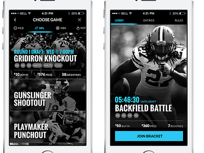 Choose your game app design fantasy football football interface ui website