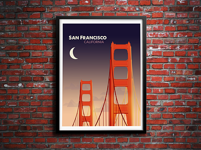 San Francisco Night brick wall bridge california gate golden golden gate illustration poster san francisco screen print