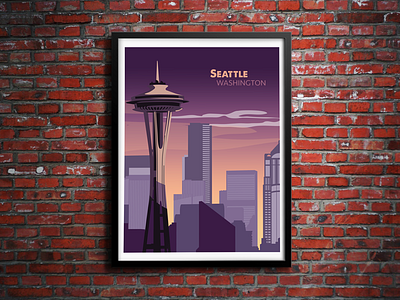 Seattle Sunset brick illustration illustrator photoshop seattle skyline sunset vector washington
