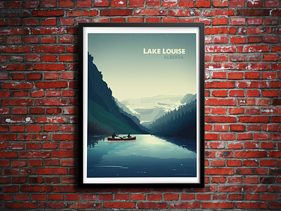 Lake Louise alberta brick canada canoe illustration lake louise landscape mountains psd vector wall water