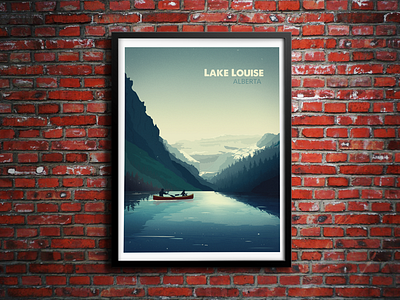 Lake Louise alberta brick canada canoe illustration lake louise landscape mountains psd vector wall water