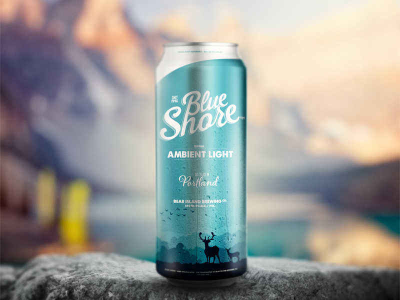 Ambient Light Blonde beer alcohol label branding logo trees mountain can forest blonde psd