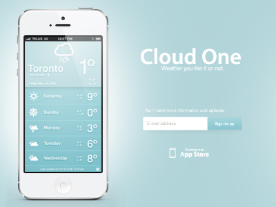 Cloud One Weather App app cloud cloudy coming iphone landing launch launching page rain soon weather