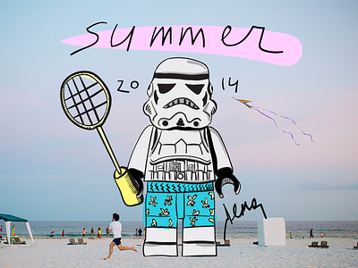 Happy Summer) badminton card greeting illustration party pool stormtrooper summer sun