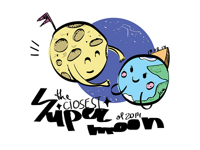 The closest Supermoon of 2014 character cute earth flag friend hug illustration moon party space star