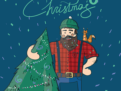 Merry Christmas card christmas fir holiday illustration lumberjack santa squirrel tree weavora xmas