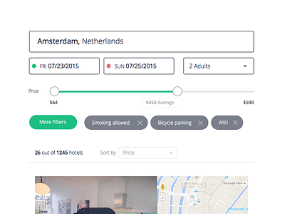 Booking page UI amsterdam booking green hotel light map order price simple travel ui ux