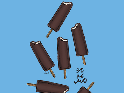 Ice cream blue chocolate eskimo hot ice ice cream illustration postcard poster summer sweets water