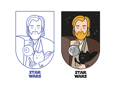 Obi Wan & Cat & Death Star beard cat death star identity logo man outline print sky space star star wars