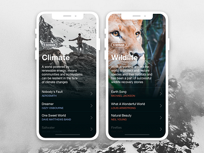 Earth Day app app design climate earth interface list music nature playlist ui wildlife world