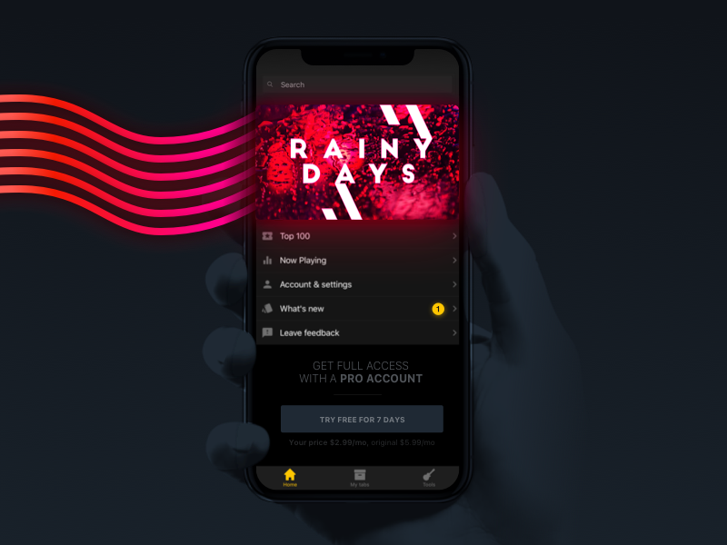 Make it rain guitar2 collection card iphone ui hand ux vibe jam music notification button