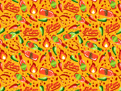 Hot Sauce Pattern color colorful design fun hot illustration pattern patterns sauce surface pattern textile vector