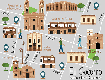 El Socorro Illustrated Map color design illustrated map illustration illustrator map vector