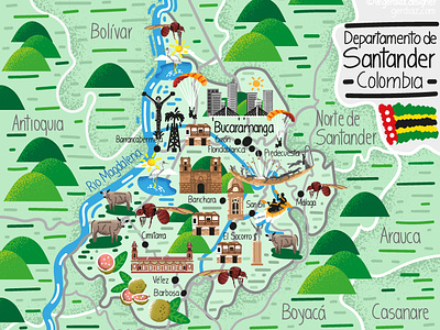 Illustrated Map of Santander - Colombia bucaramanga colombia colombian illustration illustrated map map maps santander vector