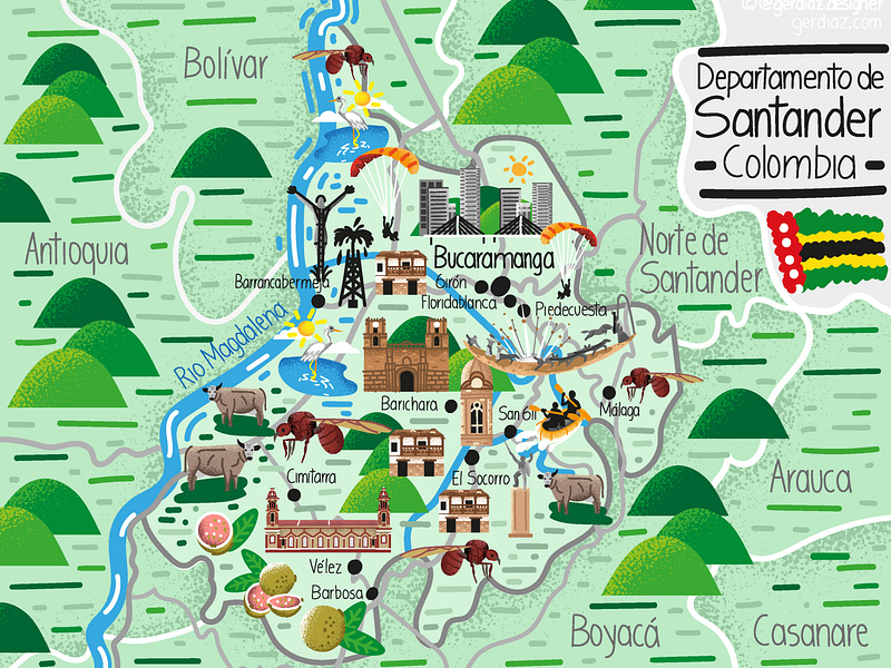 Illustrated Map of Santander - Colombia by German P. Díaz on Dribbble