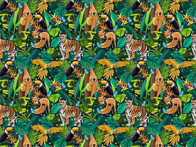 Jungle Pattern color colorful illustrated pattern illustration jungle jungle book pattern patterns surface pattern textile