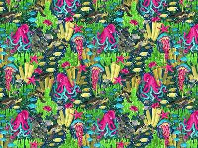 Undersea Neon Pattern color colorful illustration pattern patterns sea surface pattern textile undersea
