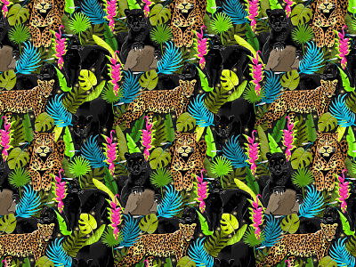 Wild cats pattern color illustration illustration agency leopard panther pattern patterns surface pattern textile