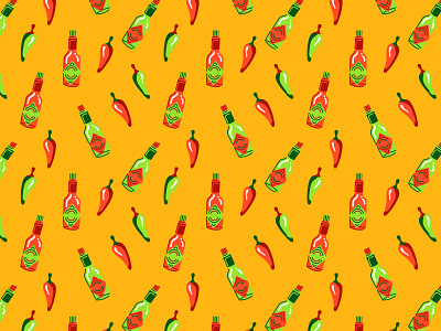 HOT SAUCE PATTERN color colorful food food illustration funny illustration pattern patterns surface pattern textile vector
