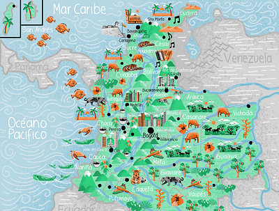 Colombia Illustrated map affinity affinitydesigner colombia doodleart illustrated map illustration illustration art maps mapstr vector