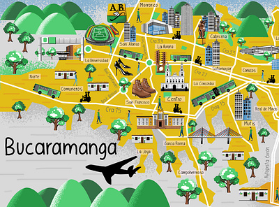 Map of the metropolitan area of Bucaramanga cities city city illustration color colorful design illustrated map illustration map map illustration maps vector