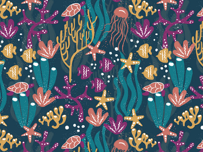 Deep Sea Pattern animal color colorful design flower fun illustration pattern patterns sea textile