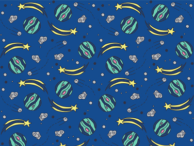 Blue Universe Pattern branding color colorful design fun funny illustration pattern patterns surface pattern textile universe vector