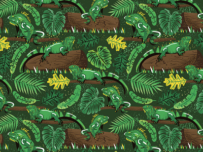 Green Iguana pattern animal color colorful iguana illustration pattern patterns surface pattern textile vector