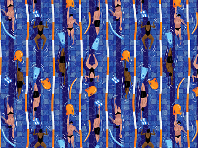 Swimming Pool Pattern color colorful design illustration pattern patterns pool surface pattern swimmer textile vector